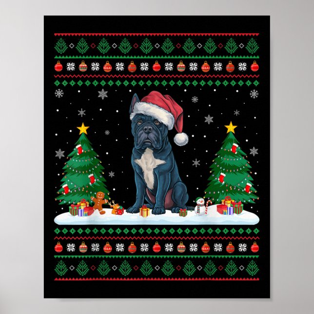 Christmas Tree Lights Cane Corso Dog Santa Ugly Xm Poster (Front)