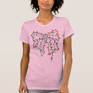 Christmas Tree Lights Coquette Bow Pink T-Shirt