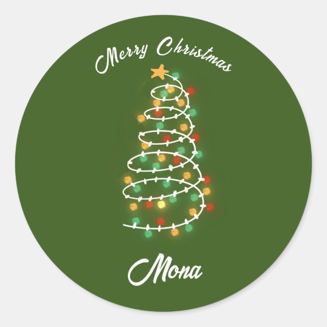 Christmas tree lights custom name classic round sticker (Front)