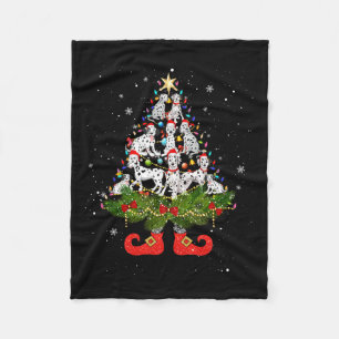 Christmas Tree Lights Cute Santa Hat Dog Lover Fleece Blanket
