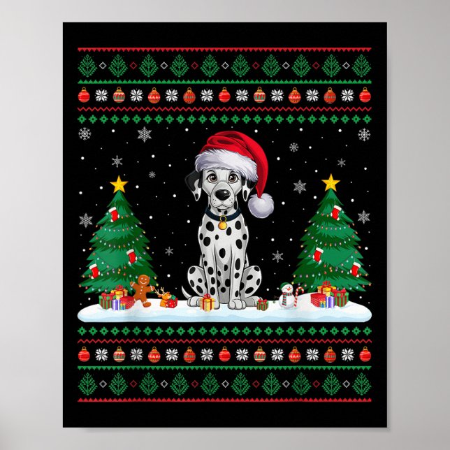 Christmas Tree Lights Dalmatian Dog Santa Ugly Xma Poster (Front)