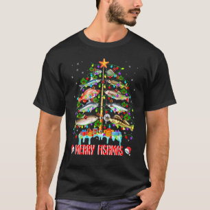 Christmas Tree Lights Fish Fishing Merry Fishmas T-Shirt