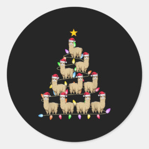 Christmas Tree Lights Men Women Santa Alpaca Xmas  Classic Round Sticker