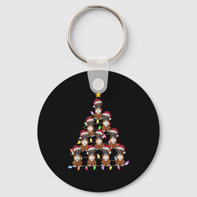 Christmas Tree Lights Men Women Santa Boxer Dog Xm Key Ring (Front)