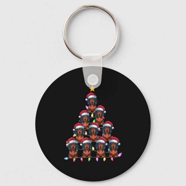 Christmas Tree Lights Men Women Santa Dachshund Do Key Ring (Front)