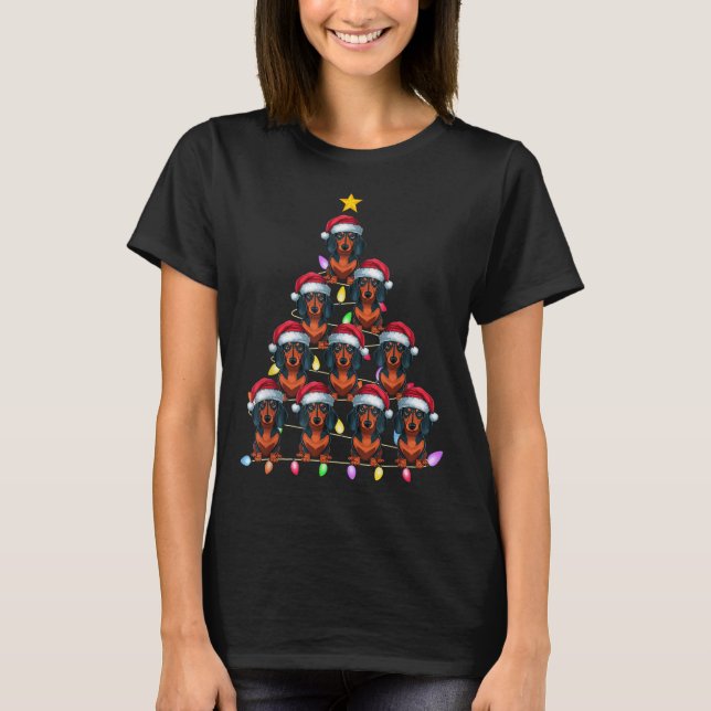 Christmas Tree Lights Men Women Santa Dachshund Do T-Shirt (Front)