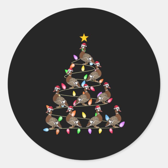 Christmas Tree Lights Men Women Santa Muscovy Duck Classic Round Sticker (Front)