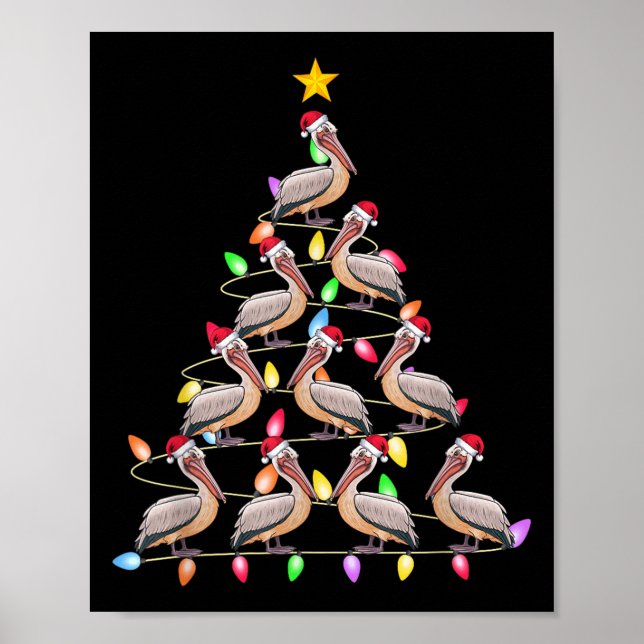Christmas Tree Lights Men Women Santa Pelican Xmas Poster (Front)