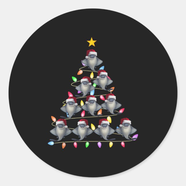 Christmas Tree Lights Men Women Santa Stingray Xma Classic Round Sticker (Front)