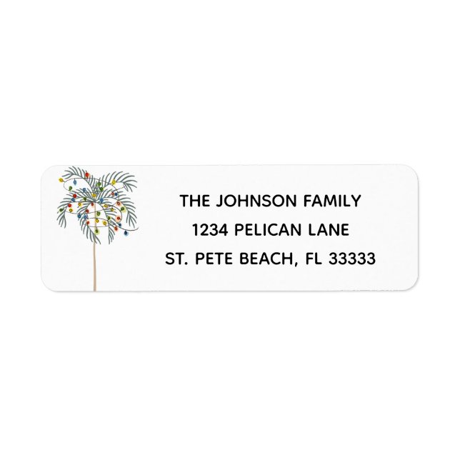 Christmas Tree Lights on Palm Tree Return Address Label (Front)