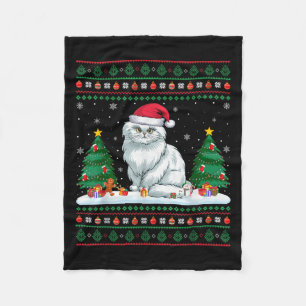 Christmas Tree Lights Persian Cat Santa Ugly Xmas  Fleece Blanket
