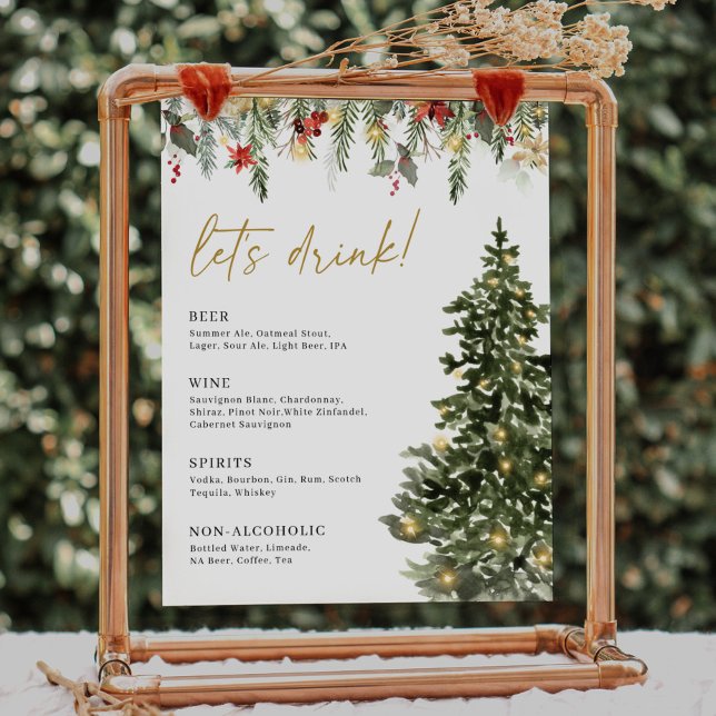 Christmas Tree Lights Pine Winter Wedding Bar Menu Poster (Creator Uploaded)