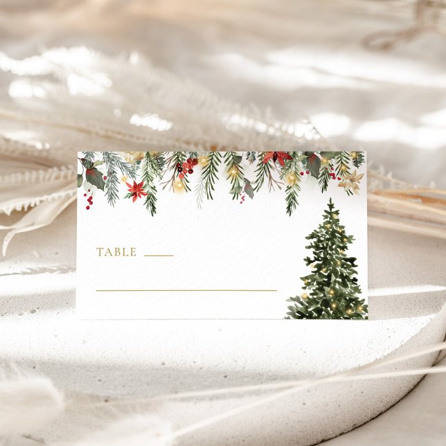 Christmas Tree Lights Pine Winter Wedding Place Card (Creator Uploaded)