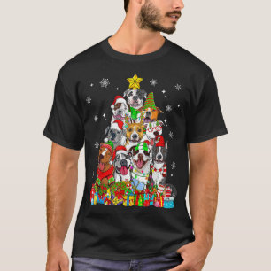 Christmas Tree Lights Pitbull Dog Lover Xmas Pajam T-Shirt