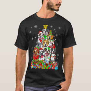 Christmas Tree Lights Pitbull Dog Lover Xmas Pajam T-Shirt