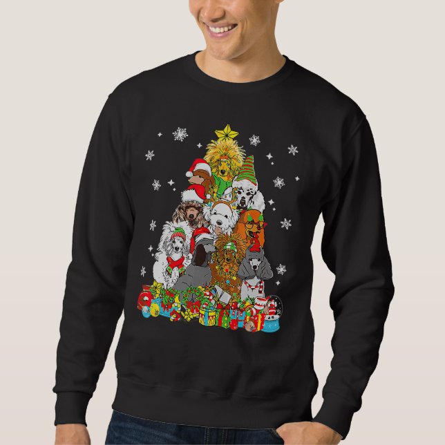 Christmas Tree Lights Poodle Dog Lover Xmas Pajama Sweatshirt (Front)