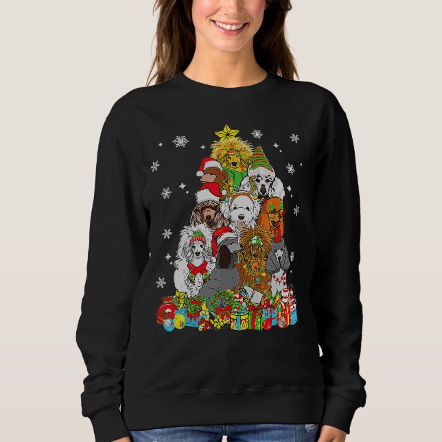Christmas Tree Lights Poodle Dog Lover Xmas Pajama Sweatshirt (Front)