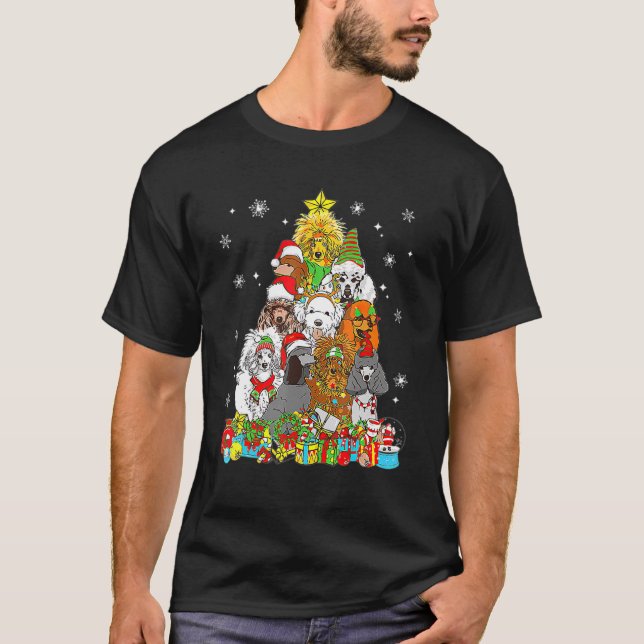 Christmas Tree Lights Poodle Dog  Xmas Pajama T-Shirt (Front)