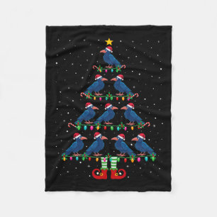 Christmas Tree Lights Santa Hat Elf Crow Xmas Tree Fleece Blanket