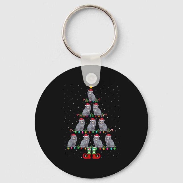 Christmas Tree Lights Santa Hat Elf Maine Coon Xma Key Ring (Front)