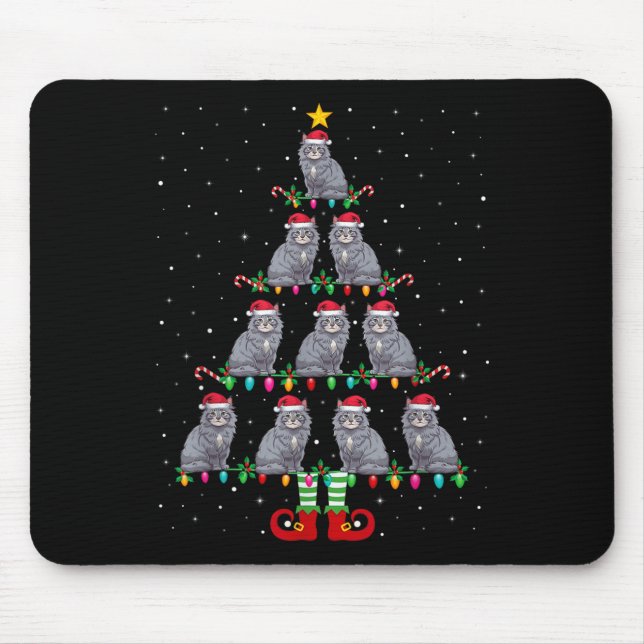 Christmas Tree Lights Santa Hat Elf Maine Coon Xma Mouse Pad (Front)