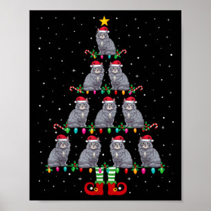 Christmas Tree Lights Santa Hat Elf Maine Coon Xma Poster