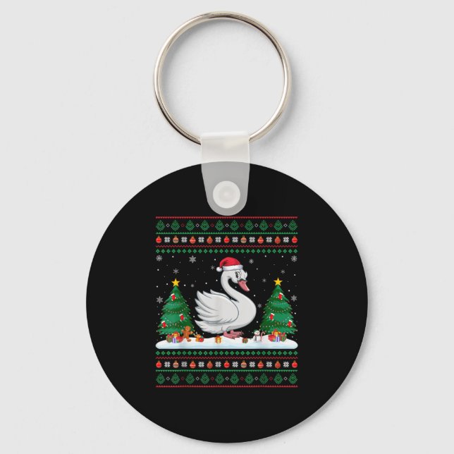 Christmas Tree Lights Swans Santa Ugly Xmas Sweate Key Ring (Front)