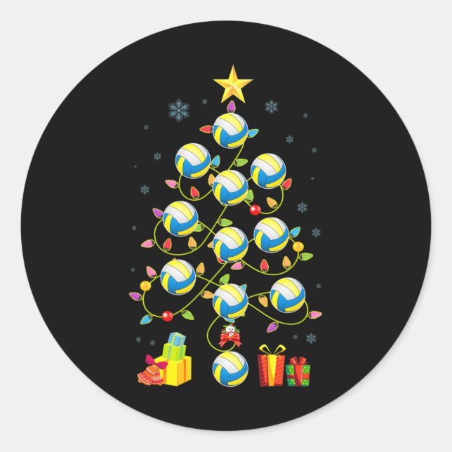 Christmas Tree Lights Volleyball Ball Santa Hat Xm Classic Round Sticker (Front)