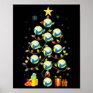 Christmas Tree Lights Volleyball Ball Santa Hat Xm Poster