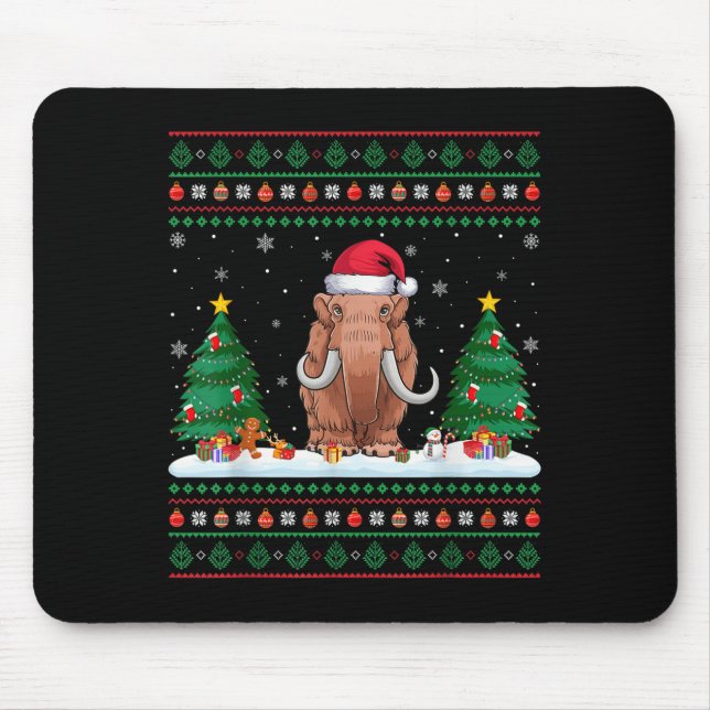 Christmas Tree Lights Woolly Mammoth Santa Ugly Xm Mouse Pad (Front)