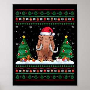 Christmas Tree Lights Woolly Mammoth Santa Ugly Xm Poster