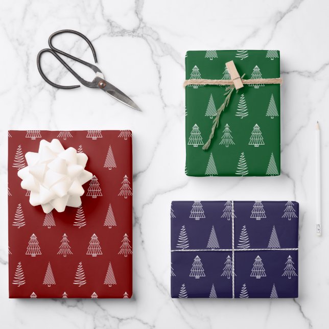 Christmas Tree Line Art Print Wrapping Paper Set (Front)