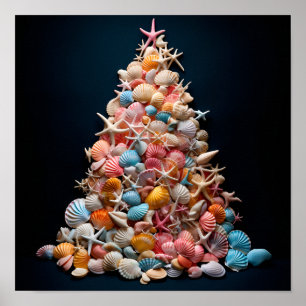 Christmas tree made of colourful seashells  poster