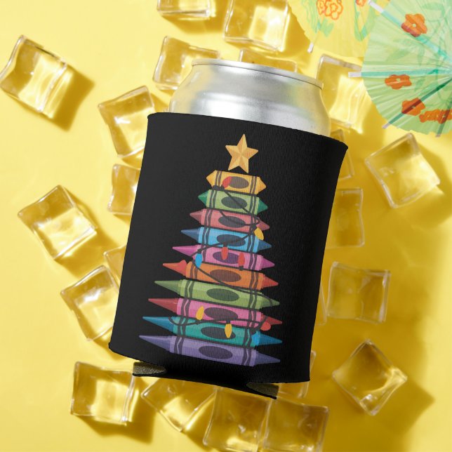 Christmas Tree Made of Crayons School Teacher Life Can Cooler (In Situ Summer)