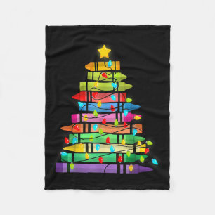 Christmas Tree Made Of Crayons School Teacher Life Fleece Blanket