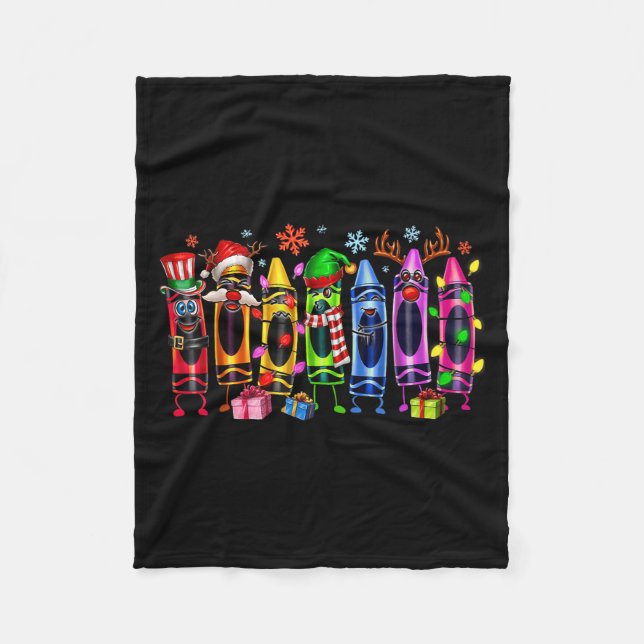 Christmas Tree Made Of Crayons School Teacher Life Fleece Blanket (Front)