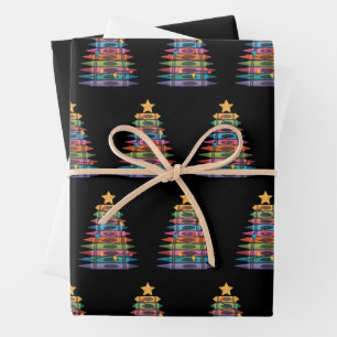Christmas Tree Made of Crayons School Teacher Life Wrapping Paper Sheet