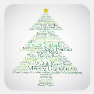 Christmas tree made of 'Merry Christmas' words Square Sticker