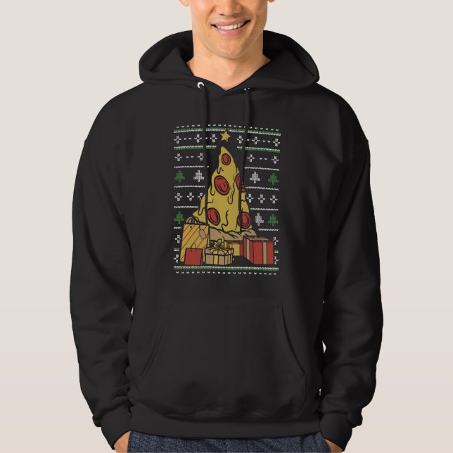 Christmas Tree Made Of Pizza With Gifts Hoodie (Front)