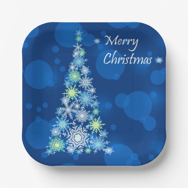 Christmas tree made of snowflakes.  paper plate (Front)