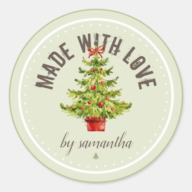Christmas Tree | Made With Love | Personalised Classic Round Sticker (Front)