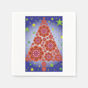 Christmas Tree Mandalas Stars Red Blue Green Color Napkin