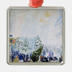 Christmas Tree Market in Russia (Boris Kustodiev) Metal Ornament