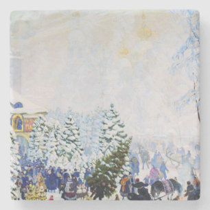 Christmas Tree Market in Russia (Boris Kustodiev) Stone Coaster