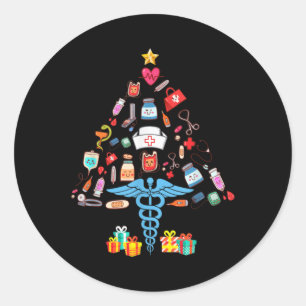 Christmas Tree Medical Tools Funny Nurse T Shirt Classic Round Sticker