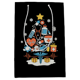 Christmas Tree Medical Tools Nurse Doctor Xmas Medium Gift Bag