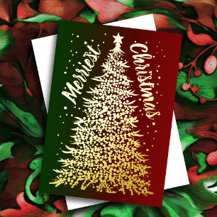Christmas Tree Merriest Christmas Red Ombre Foil Holiday Card