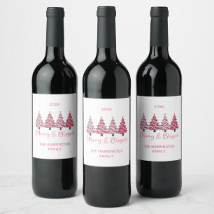 Christmas Tree Merry and Blessed Custom Wine Label