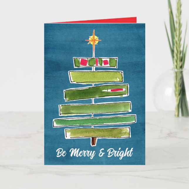 Christmas Tree Merry and Bright Happy Holidays Card (Front)