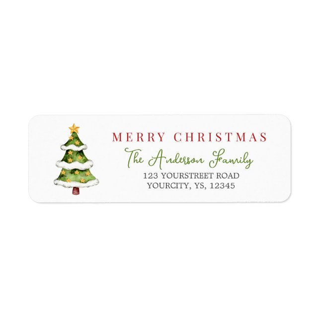 Christmas tree Merry Christmas green Return Address Label (Front)